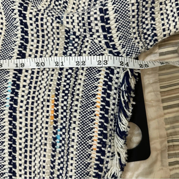 Woven Blanket Open Front Pottery Cardigan boho large cream blue cotton relaxed - Picture 9 of 10